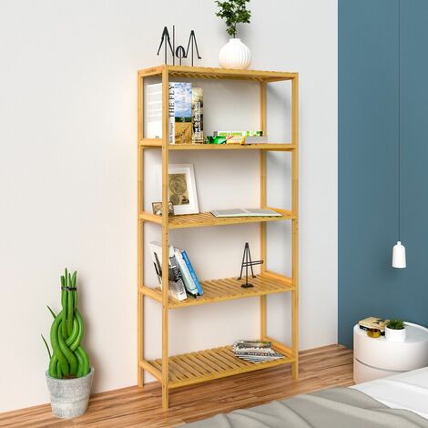 CASARIA® Badregal Standregal Bambus 5 Böden 60x26x130cm Groß Stehend Offen 50 kg Belastbarkeit Holz Bad Badezimmer Küche Wohnzimmer Keller Regal Natur