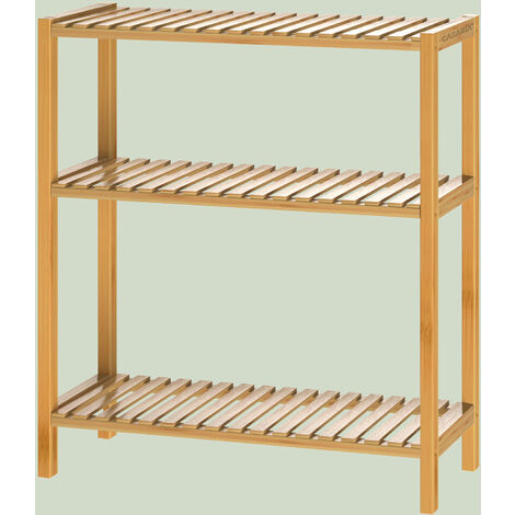 CASARIA Badezimmer Regal Stehend Bambus Holz 3 Ablagen 30kg Belastbarkeit  Badregal Schmal Kche Flur Bro Beistellregal Holzregal Klarlack 58x26cm