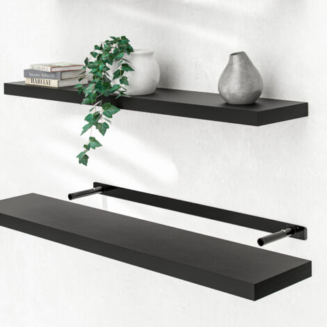 CASARIA® Wandregal Freischwebend inkl. Halterung MDF 15kg Tragkraft 3,8cm Stärke Wand Flur Board Regal Bücherregal Hängeregal Küchenregal 110cm schwarz