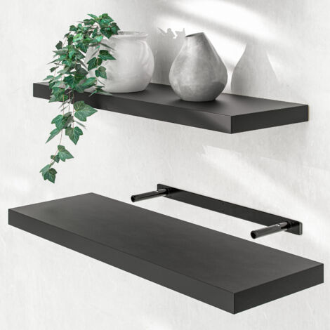 CASARIA® Wandregal Freischwebend inkl. Halterung MDF 15kg Tragkraft 3,8cm Stärke Wand Flur Board Regal Bücherregal Hängeregal Küchenregal 70cm schwarz