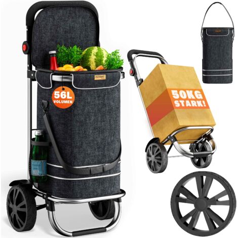 MONZANA® 3in1 Einkaufstrolley Alu 56L klappbar 50 kg Kugellager abnehmbare Tasche Handwagen Einkaufswagen Einkaufshilfe Roller meliert  schwarz