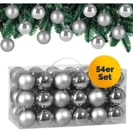 CASARIA® Weihnachtskugeln 54-tlg Ø 6cm Kunststoff matt glänzend Christbaumschmuck Anhänger Christbaumkugeln Weihnachtsdeko Weihnachtsbaum  silber (1/5)