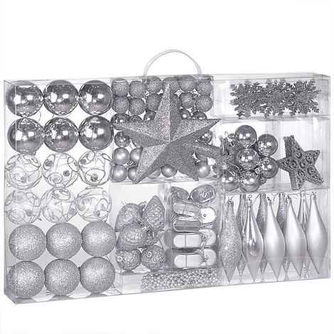 CASARIA® Weihnachtskugeln 102er Set Christbaumkugeln Weihnachtsbaumkugeln Weihnachtsbaumschmuck silber