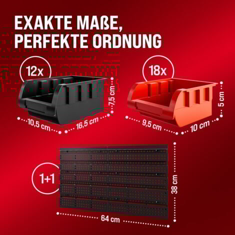 MONZANA® Wandregal Stapelboxen 32-tlg Box Starke Wandplatten Erweiterbar Werkstattregal Werkzeuglochwand