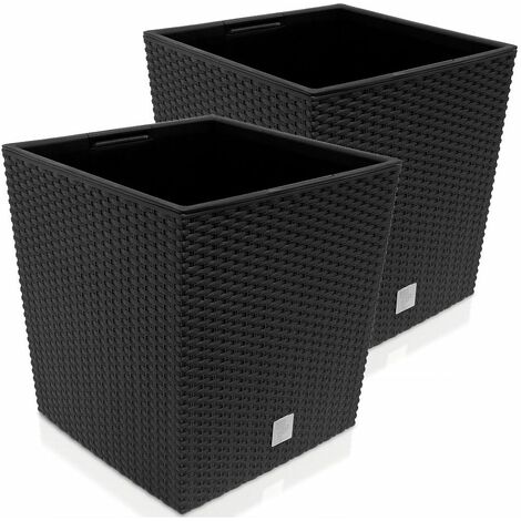 DEUBA® Blumentopf 35/64L Innentopf Mit Griffen Wetterfest Rattanoptik Pflanzkasten Übertopf Pflanzkübel Blumenkasten Quadratisch Anthrazit/Umbra 2x - 35 Ltr. - anthrazit (1/5)