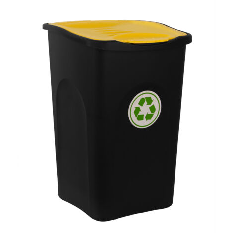 Stefanplast® Mülleimer mit Deckel 50L Abfalleimer Geruchsarm Küche Bad Biomüll Gelber Sack Kunststoff Mülltrennung schwarz/gelb