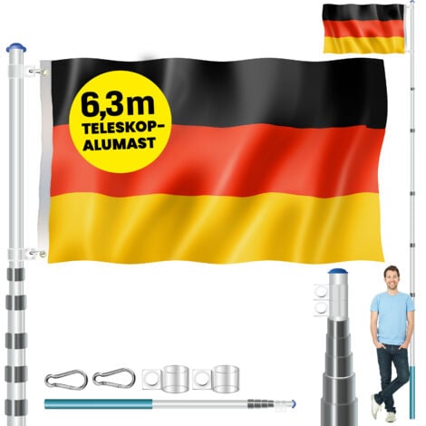 Fahnenmast Aluminium Teleskop 630cm Bodenhülse 60cm inkl. Deutschlandfahne Flaggenmast Mast Flagge Alu