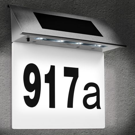 MONZANA® LED Solar Hausnummer Edelstahl Dämmerungssensor mit Nummern Buchstaben Akku Hausnummernschild Hausnummernleuchte  Solar Hausnummer weiß