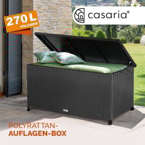 auflagenbox 122x56x61 cm poly rattan wasserdicht rollbar 2 gasdruckfedern kissen garten box truhe schwarz