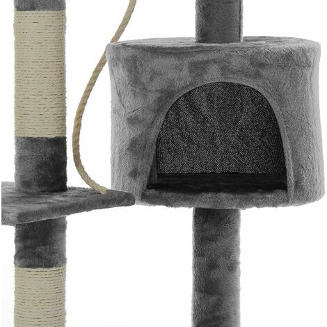 CADOCA® Katzenbaum 112 cm mit Katzenhöhle + 3 Aussichtplattformen + 2 Spielbälle + 1 Spielseil Kratzbaum Katzenkratzbaum Katzenmöbel   Grau