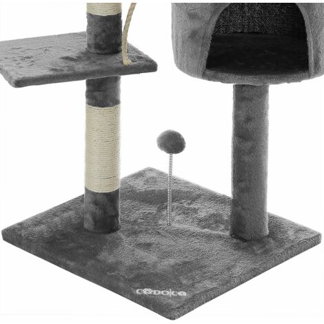 CADOCA® Katzenbaum 112 cm mit Katzenhöhle + 3 Aussichtplattformen + 2 Spielbälle + 1 Spielseil Kratzbaum Katzenkratzbaum Katzenmöbel   Grau