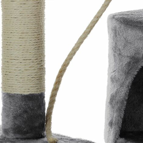 CADOCA® Katzenbaum 112 cm mit Katzenhöhle + 3 Aussichtplattformen + 2 Spielbälle + 1 Spielseil Kratzbaum Katzenkratzbaum Katzenmöbel   Grau