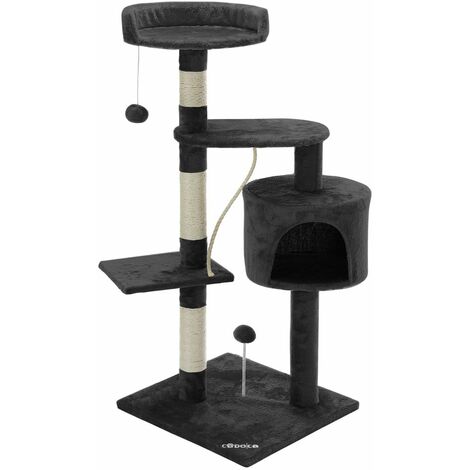 CADOCA® Katzenbaum 112 cm mit Katzenhöhle + 3 Aussichtplattformen + 2 Spielbälle + 1 Spielseil Kratzbaum Katzenkratzbaum Katzenmöbel dunkelgrau
