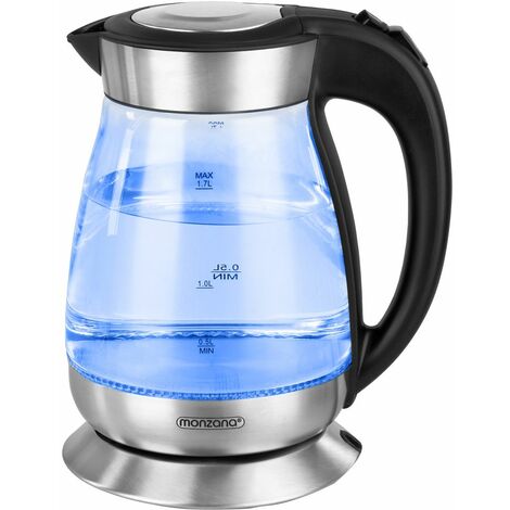 Monzana Teekocher Wasserkocher Kabellos Kalkfilter Frei Überhitzungsschutz Edelstahl Küche 360 BPA LED 1,7L 2200W Glas