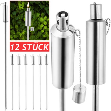 GARDEBRUK® Gartenfackel Öl 330ml Edelstahl Rostfrei Silber 115cm Hoch