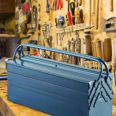 Deuba Werkzeugkoffer leer groß Stahl 5-teilig Werkzeugkasten Werkzeugbox  Werkzeugkiste Werkzeug Montage Koffer blau 530x200x200mm