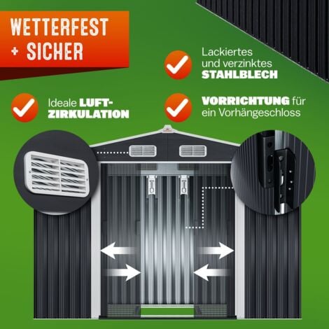 GARDEBRUK® XXL Metall Gerätehaus 5m² mit Fundament 260x205x180cm Schiebetür Anthrazit Geräteschuppen Gartenhaus 9m³