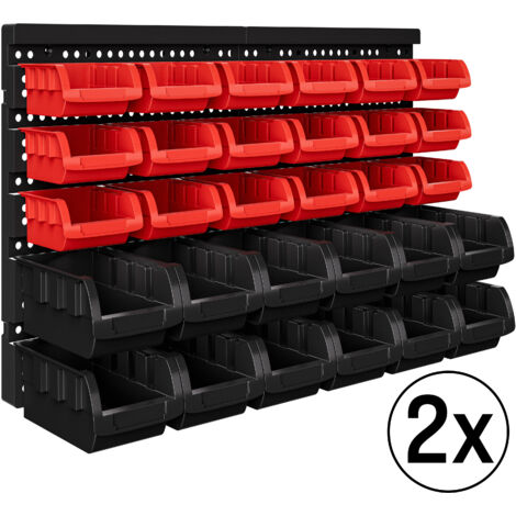 MONZANA® Wandregal mit Stapelboxen 64 tlg Box Starke Wandplatten Erweiterbar Werkstattregal Lagerregal Steckregal