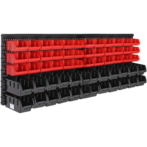 MONZANA® Wandregal mit Stapelboxen 64 tlg Box Starke Wandplatten Erweiterbar Werkstattregal Lagerregal Steckregal