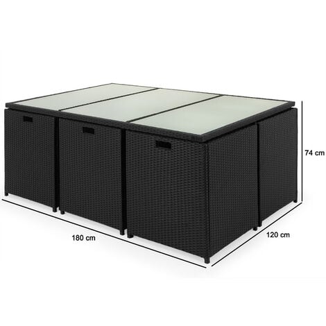 Casaria Poly Rattan 11 tlg Sitzgruppe Cube 6 Stühle 4 Hocker Auflagen & Kissen Tisch 180x120cm Platzsparend Gartenmöbel Set