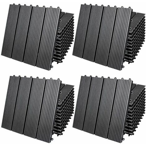 WPC Fliesen 1m²-6m² Terrassenfliesen Set Holzfliesen 30x30cm Balkon Pool Garten 44x Klassik anthrazit