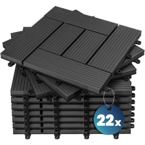 WPC Fliesen 1m²-6m² Terrassenfliesen Set Holzfliesen 30x30cm Balkon Pool Garten  22x Mosaik anthrazit