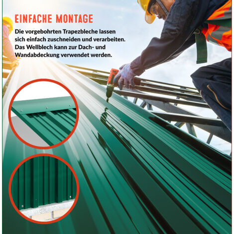 GARDEBRUK® 12x Trapezblech 129cm x 46cm = 7m² verzinkt Profilblech Dachblech Wellblechplatten Dachplatten Gerätehaus Carport Wellblech Grün