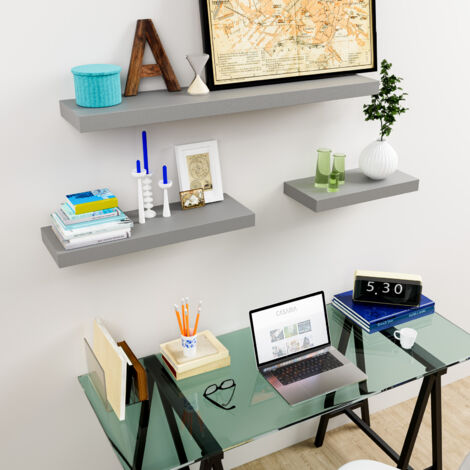 Casaria Wandregal Freischwebend inkl. Halterung MDF 15kg Tragkraft 3,8cm Stärke Wand Flur Board Regal Bücherregal Hängeregal Küchenregal  50cm grau