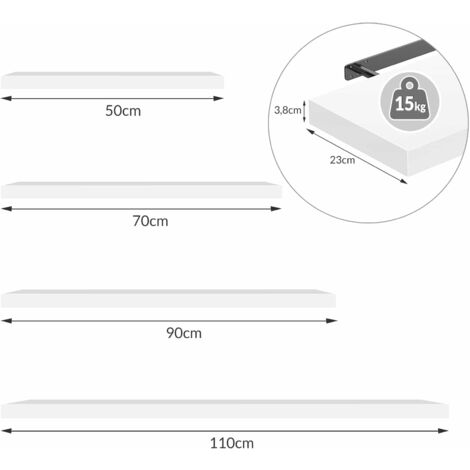 Casaria Wandregal Freischwebend inkl. Halterung MDF 15kg Tragkraft 3,8cm Stärke Wand Flur Board Regal Bücherregal Hängeregal Küchenregal  50cm grau