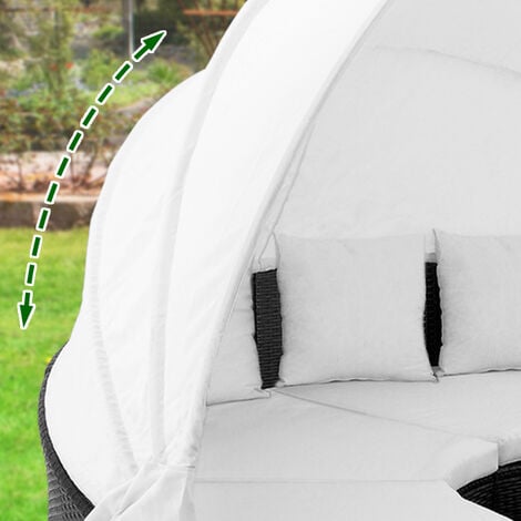 CASARIA® Sonneninsel Lounge Set ø230cm Polyrattan Gartenliege Faltbares Outdoor Sonnenliege 7cm Tisch Sonnendach Wetterfest Auflagen