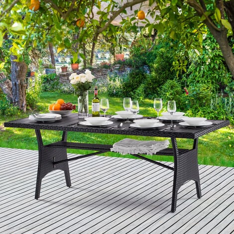 XL Bukatchi Polyrattan Gartentisch wetterfest Tisch Gartenmöbel Alu Garten grau 