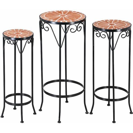 3-Satz Tisch Set Metall mit geschwungenen Beinen und Mosaik runde Blumenhocker 