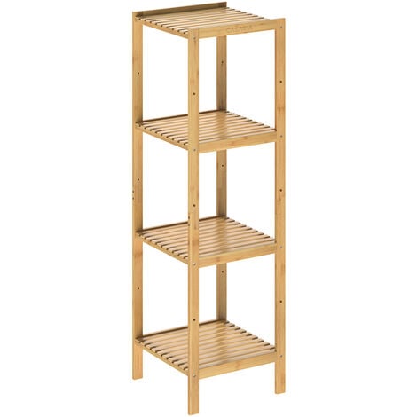 CASARIA® Badezimmer Regal Bambus 5 oder 4 Ablagen Belastbarkeit 10kg je Ablage 110-140x33cm Bad Küche Kinderzimmer Wohnzimmer Bücherregal Holzregal Mehrzweckregal Braun  4 Ablagen