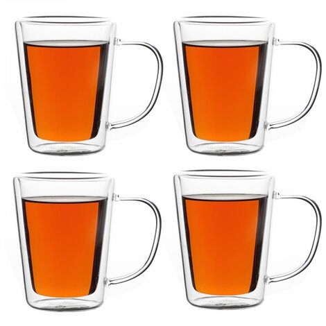 MONZANA® 4x Teegläser mit Henkel 250ml Doppelwandig Borosilikatglas Spülmaschinenfest Hitzebeständig Teetassen für heiße Getränke Glas Thermobecher