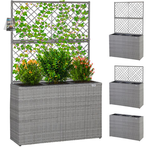 CASARIA® Blumenkasten 3 Innentöpfe Polyrattangeflecht Rankgitter Blumentopf Übertopf Pflanzkübel Pflanzkasten Grau (1/5)