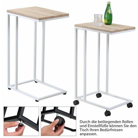 CASARIA® Beistelltisch mit Rollen 50x35x70cm C Form Holz Metall Modern 40kg Belastbarkeit Wohnzimmer Schlafzimmer Sofatisch Kaffeetisch Nachttisch  weiß