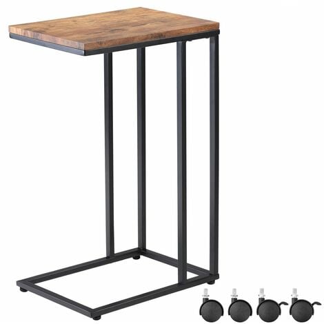 CASARIA® Beistelltisch mit Rollen 50x35x70cm C Form Holz Metall Modern 40kg Belastbarkeit Wohnzimmer Schlafzimmer Sofatisch Kaffeetisch Nachttisch  schwarz