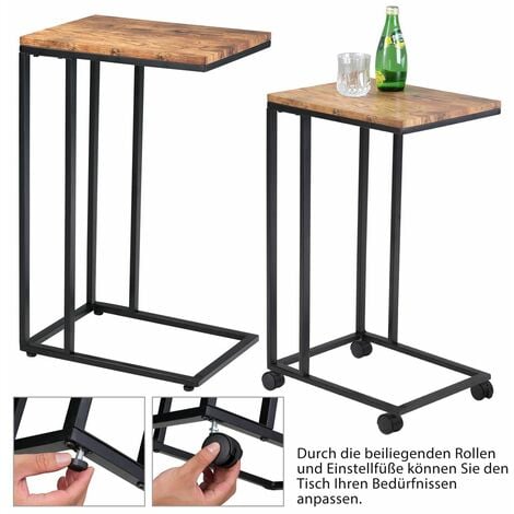 CASARIA® Beistelltisch mit Rollen 50x35x70cm C Form Holz Metall Modern 40kg Belastbarkeit Wohnzimmer Schlafzimmer Sofatisch Kaffeetisch Nachttisch  schwarz