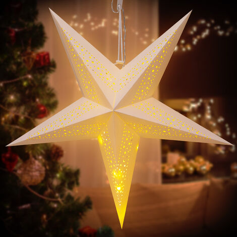 Casaria LED Weihnachtsstern Beleuchtet 60 cm Batterie Fenster Wei Kabellos  Zum Aufhngen Weihnachten Leuchtstern Dekostern Adventsstern Papierstern ...