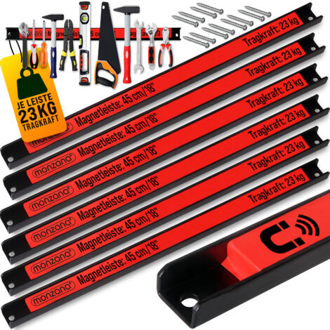 DEUBA® Magnetleiste 45-60cm 23kg Tragkraft Magnetisch Werkzeugleiste Werkzeughalter Werkzeugwand Werkstatt Werkzeug Organizer inkl. Montagematerial 6x 45cm