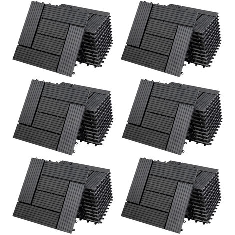 WPC Fliesen 1m²-6m² Terrassenfliesen Set Holzfliesen 30x30cm Balkon Pool Garten 66x Mosaik anthrazit