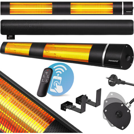 MONZANA® Infrarot Heizstrahler MZH3000 Goldröhre 3000W 3 Heizstufen Fernbedienung Terrassenstrahler Elektrisch App Schutzhülle schwarz
