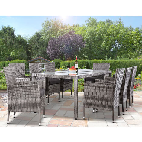 Casaria Polyrattan Sitzgruppe 8 Gartenstühle Stapelbar 7cm Auflagen