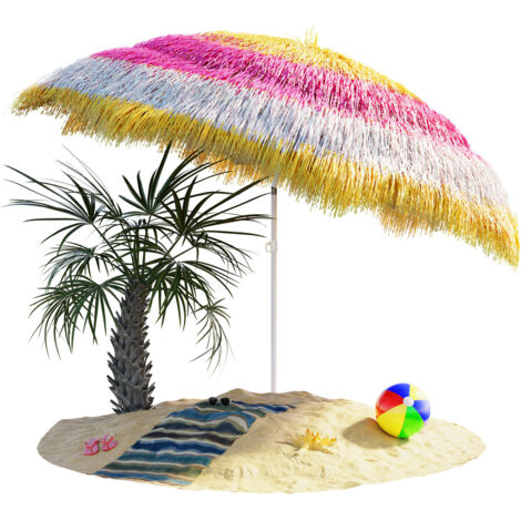KINGSLEEVE® Sonnenschirm Hawaii Ø 160 cm UV Schutz 30+ Neigbar Höhenverstellbar Wasserabweisend Erdspieß Mehrfarbig Bastschirm Hawaiischirm Strandschirm Strandsonnenschirm bunt