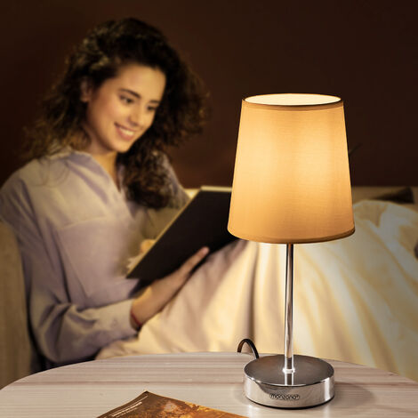 Monzana Nachttischlampe Stoffschirm Büro Tischlampe Wohnzimmer Schirm 32cm Schlafzimmer Chrom Flur E14 Hoch Metall Tischlampe 15W