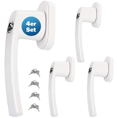 MONZANA® Fenstergriffe Abschließbar mit Schloss Kindersicherung Silber 35mm Stiftlänge 2 Schlüssel Fensterbeschlag Balkon Türgriff Einbruchschutz  4x weiß