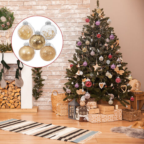 CASARIA® Weihnachtskugeln transparent mit Füllung Christbaumschmuck  Christbaumkugeln Weihnachtsdeko Kugeln 7cm Gold