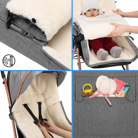 MONZANA® Baby Fußsack mit Handwärmer Reflektoren verschließbares Kopfteil  5-Punkt Gurt Kinderwagen Winter Babyschale Einschlagdecke