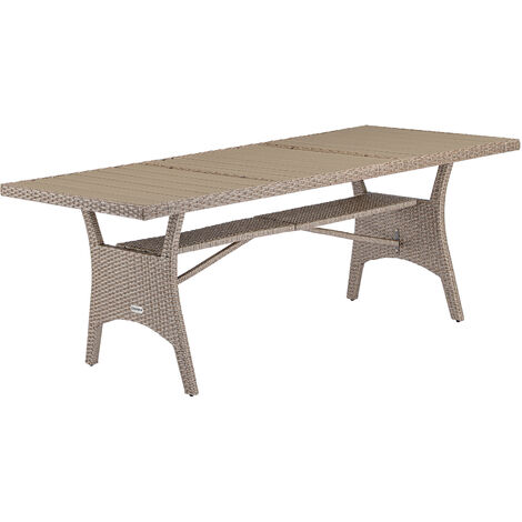 CASARIA® Polyrattan Gartentisch 190x90x75cm mit Ablage WPC-Tischplatte Höhenverstellbar Holzoptik Wetterfest Garten Terrasse Esstisch Gartenmöbel  creme