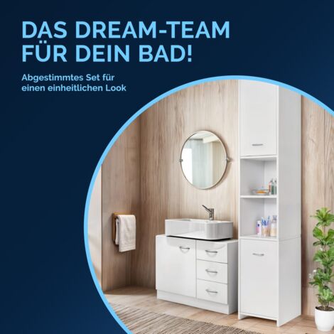 CASARIA 2-tlg Badmbel Set Neapel Wei Waschbeckenunterschrank  Badezimmerhochschrank Bad Unterschrank Hochschrank